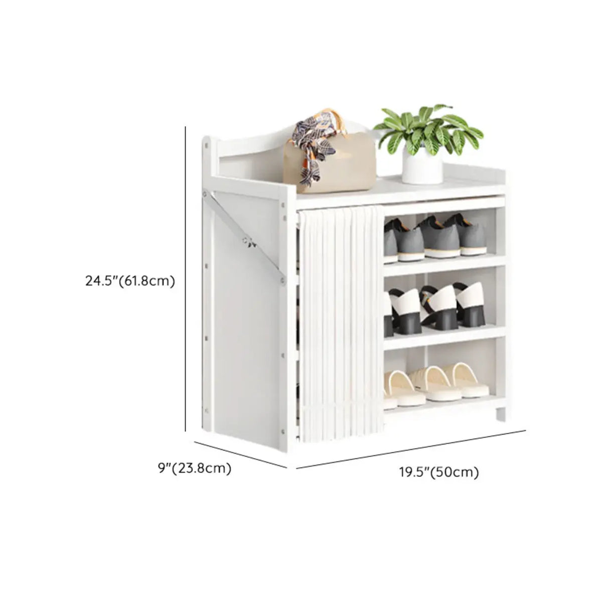 Freestanding Wood Entryway White Foldable Shoe Storage Image - 23