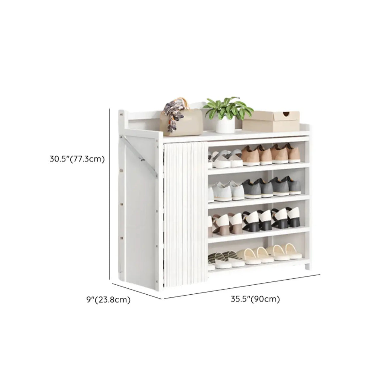 Freestanding Wood Entryway White Foldable Shoe Storage Image - 25