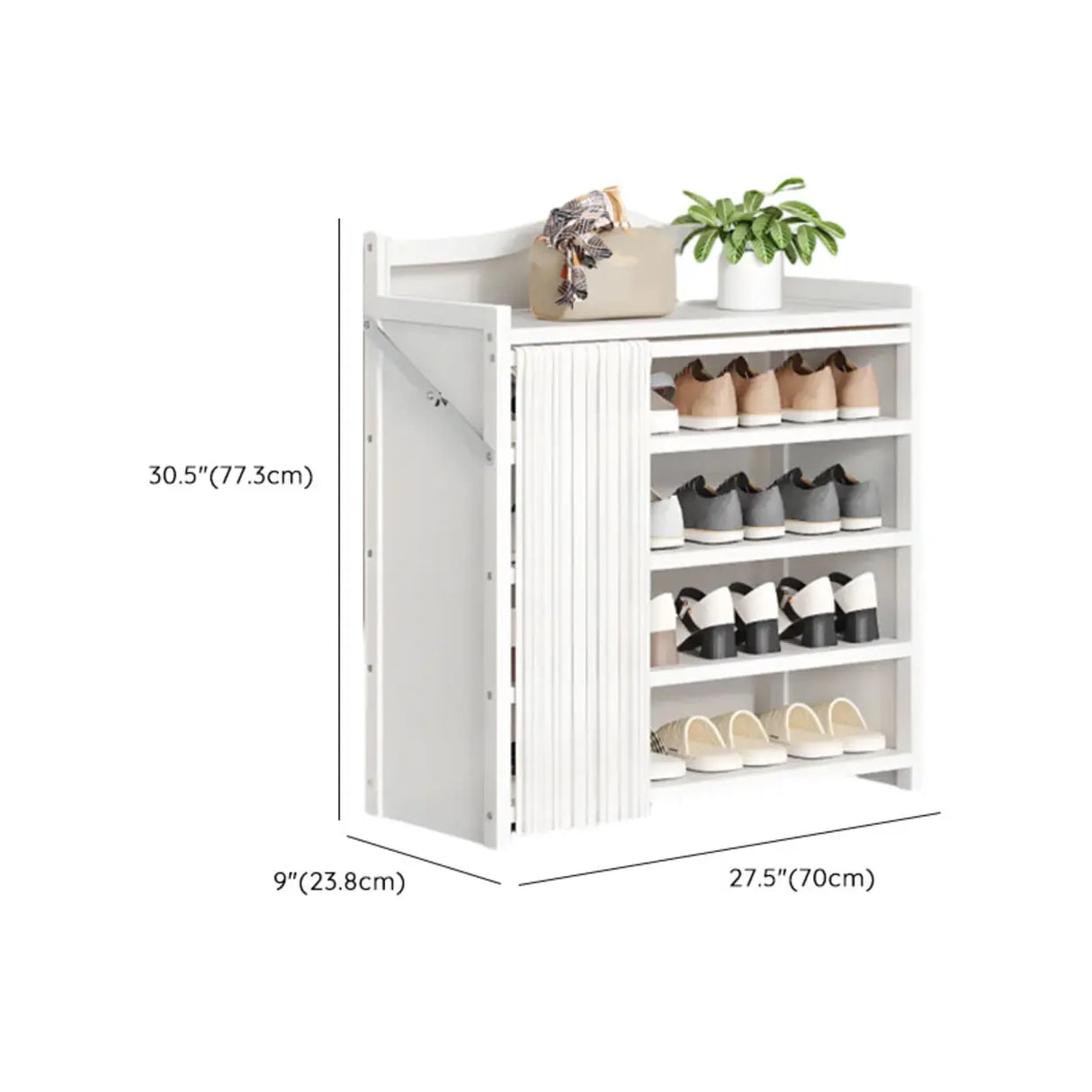 Freestanding Wood Entryway White Foldable Shoe Storage Image - 26