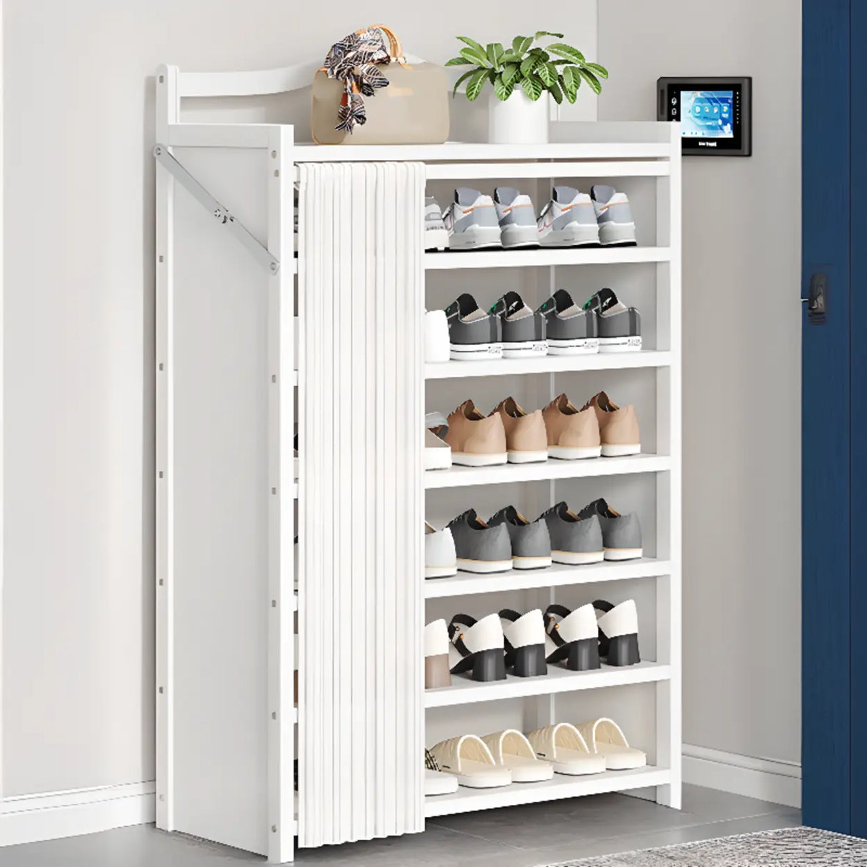 Freestanding Wood Entryway White Foldable Shoe Storage Image - 2