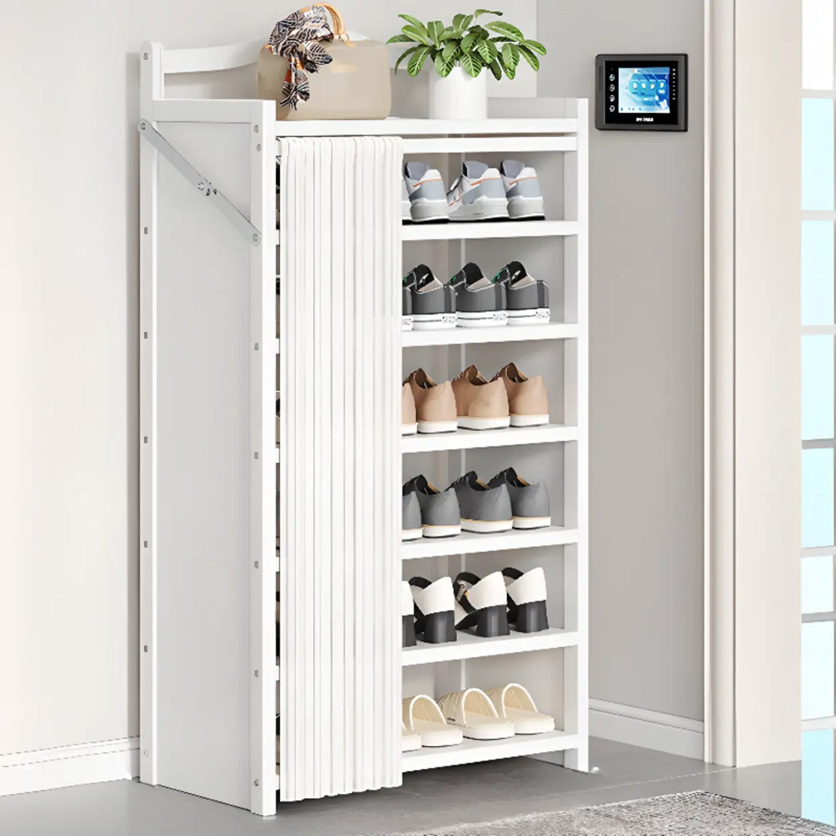 Freestanding Wood Entryway White Foldable Shoe Storage Image - 3