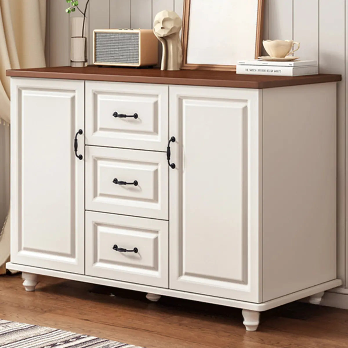 Freestanding Wood Slab White Medium Storage Buffet Image - 12