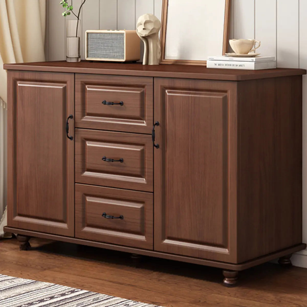 Freestanding Wood Slab White Medium Storage Buffet Image - 14