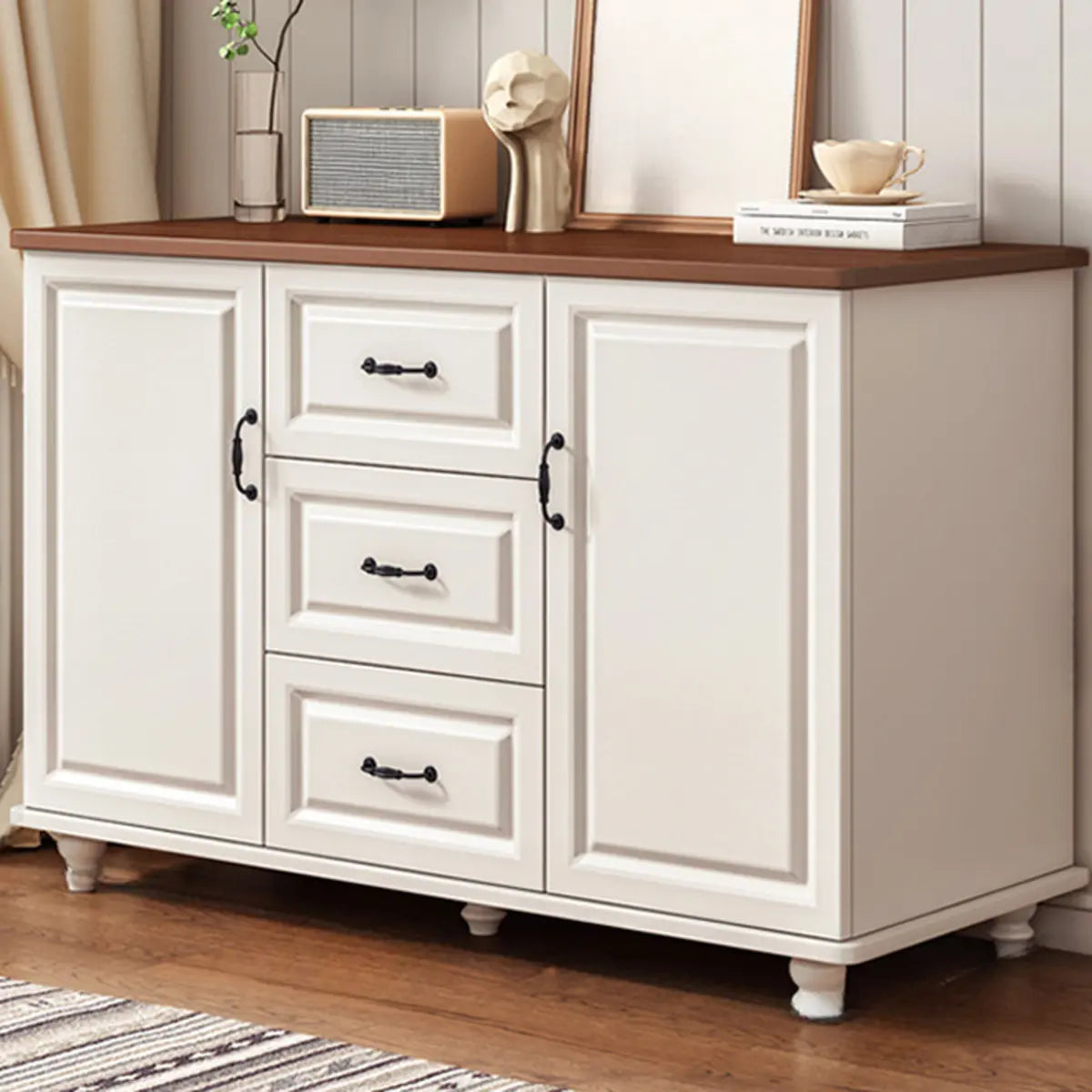 Freestanding Wood Slab White Medium Storage Buffet Image - 16