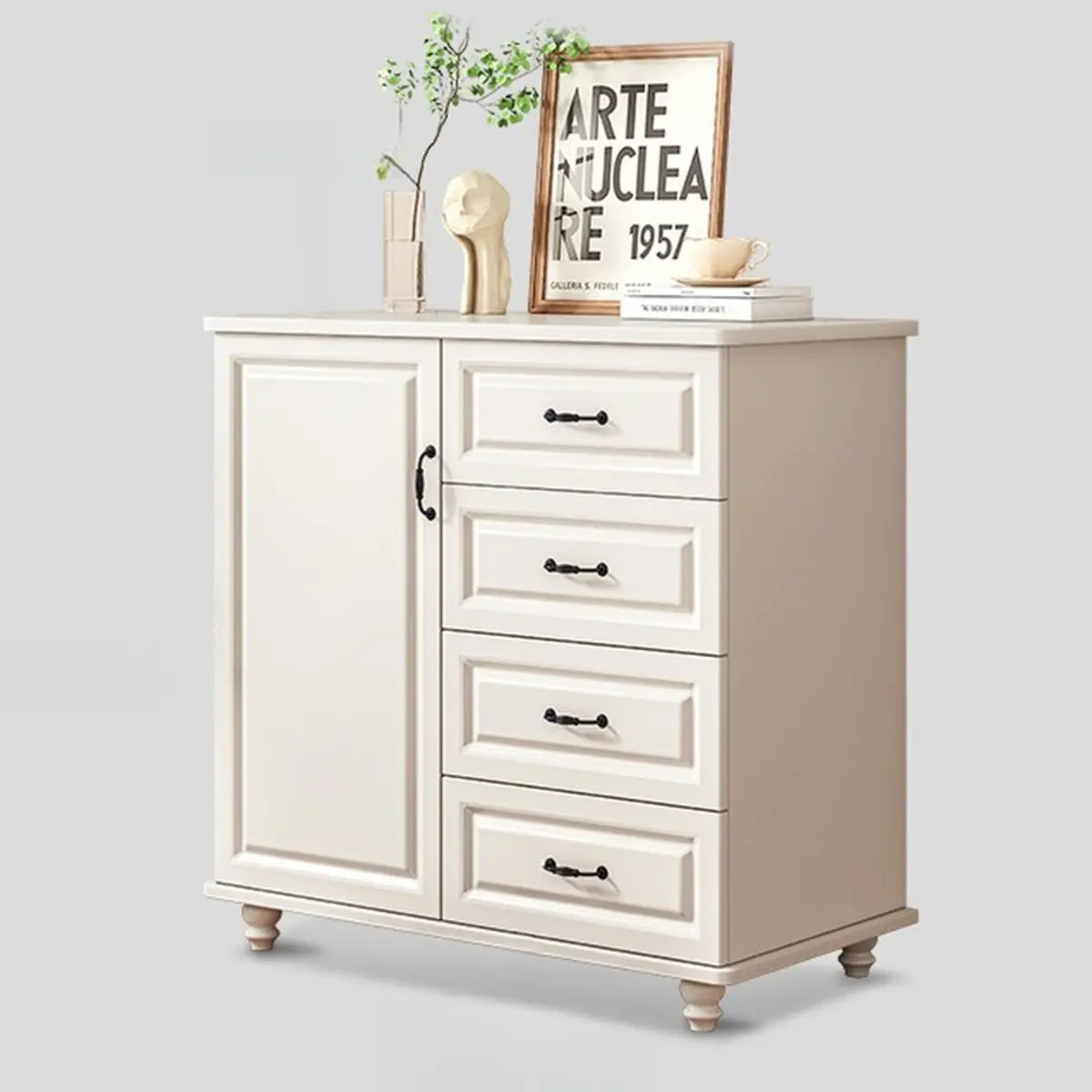 Freestanding Wood Slab White Medium Storage Buffet Image - 20