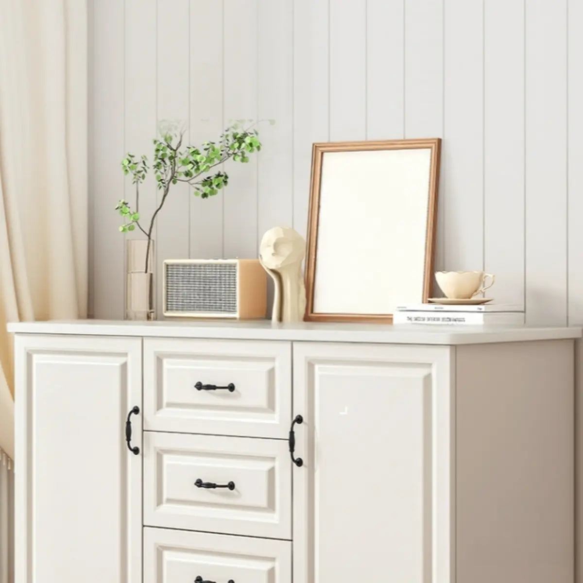 Freestanding Wood Slab White Medium Storage Buffet Image - 22