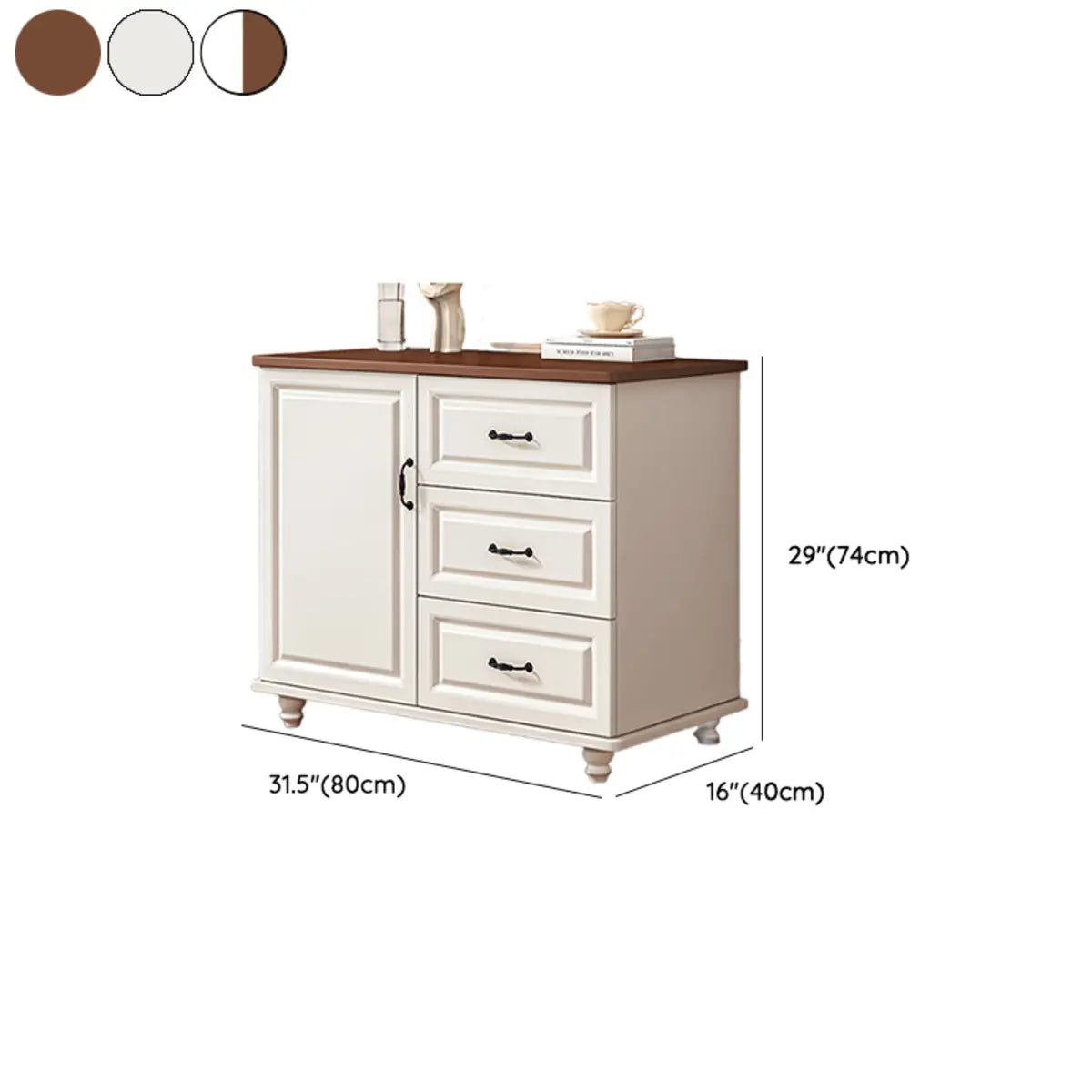 Freestanding Wood Slab White Medium Storage Buffet