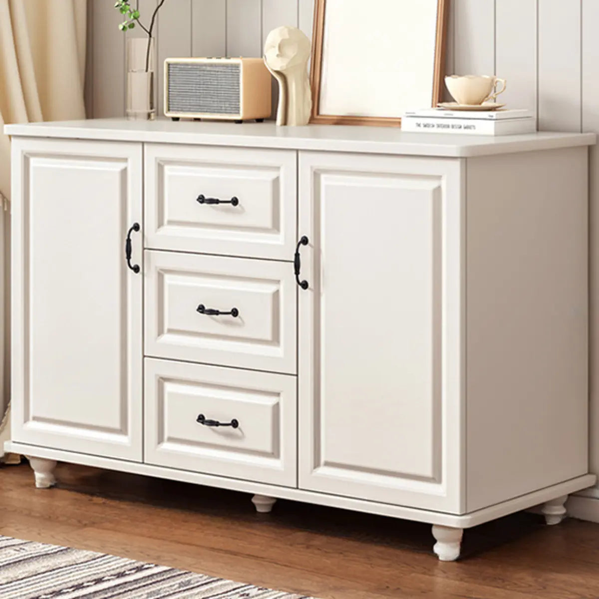 Freestanding Wood Slab White Medium Storage Buffet Image - 3