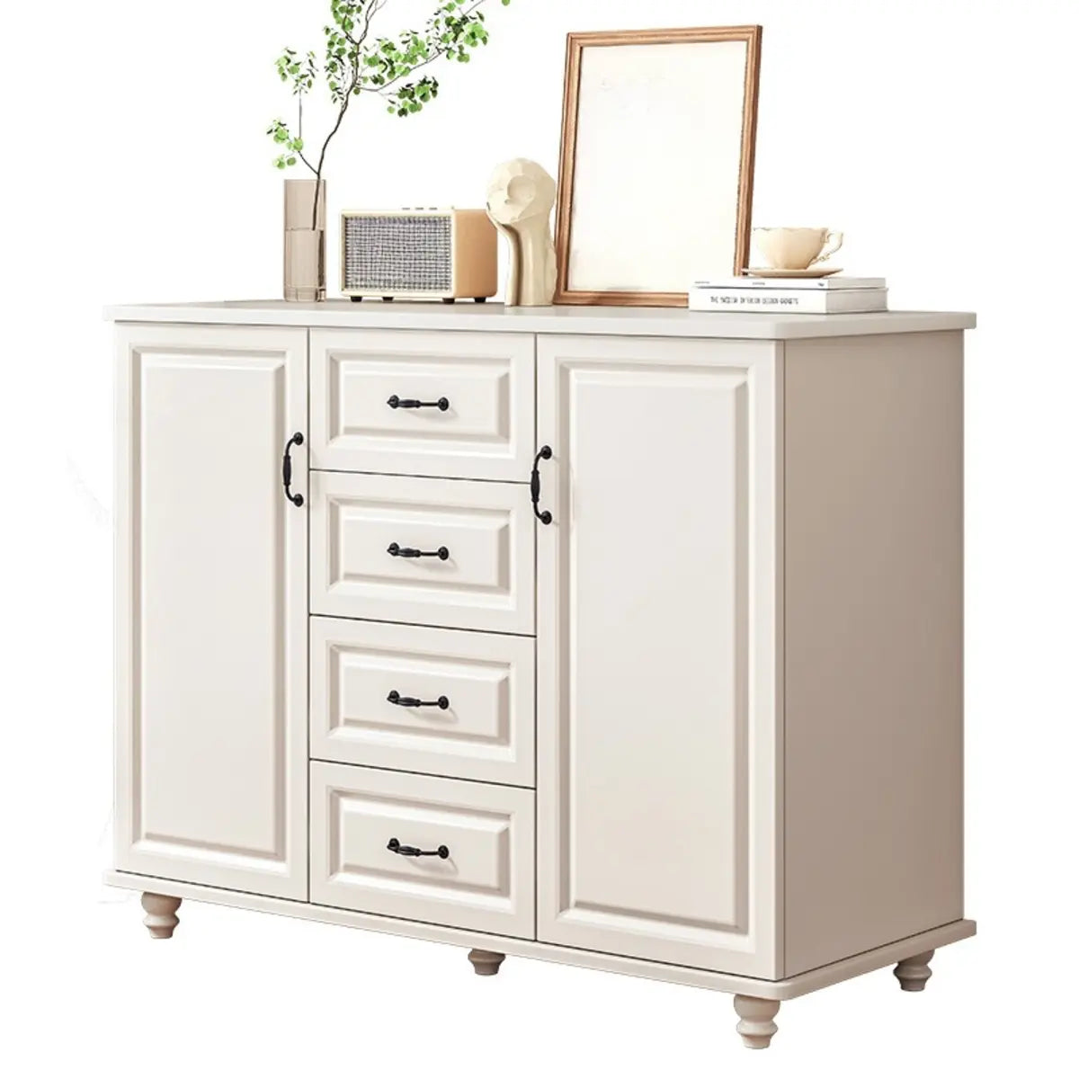 Freestanding Wood Slab White Medium Storage Buffet Image - 5