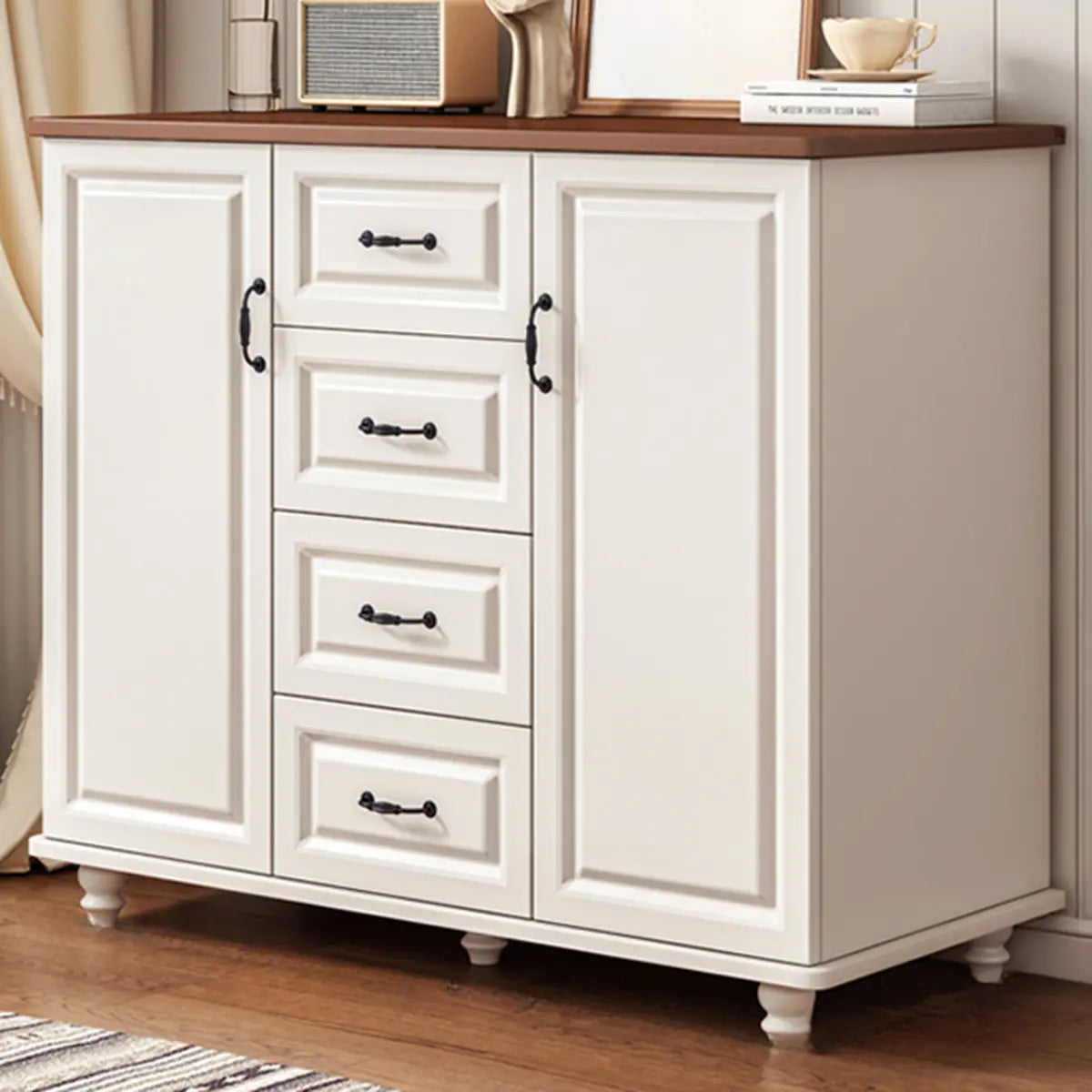 Freestanding Wood Slab White Medium Storage Buffet Image - 7