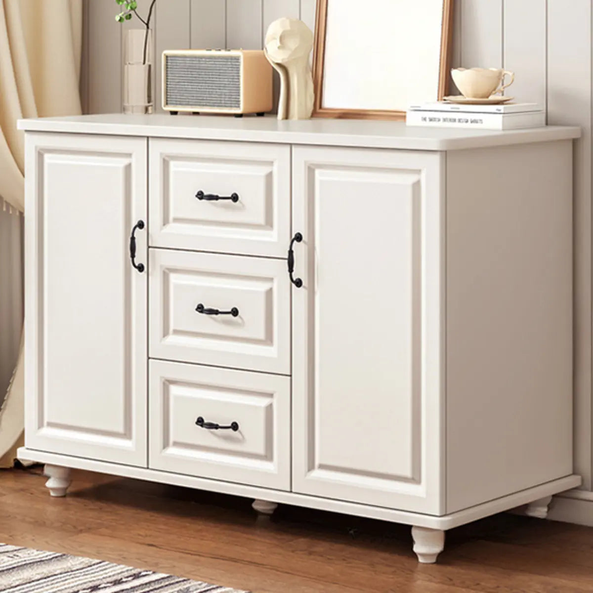 Freestanding Wood Slab White Medium Storage Buffet Image - 8