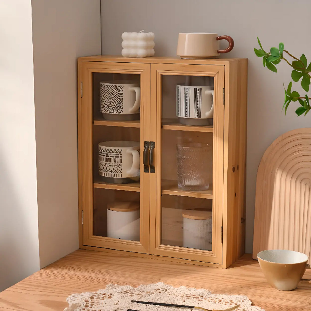 Freestanding Wooden Rectangular Small China Cabinet Image - 1