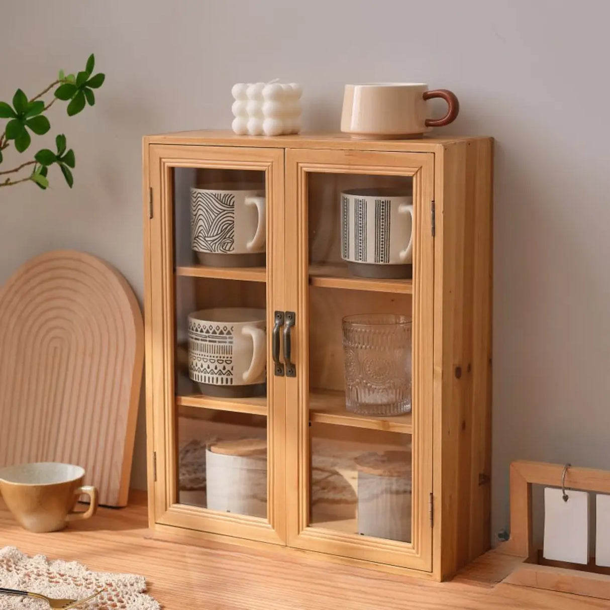 Freestanding Wooden Rectangular Small China Cabinet Image - 2