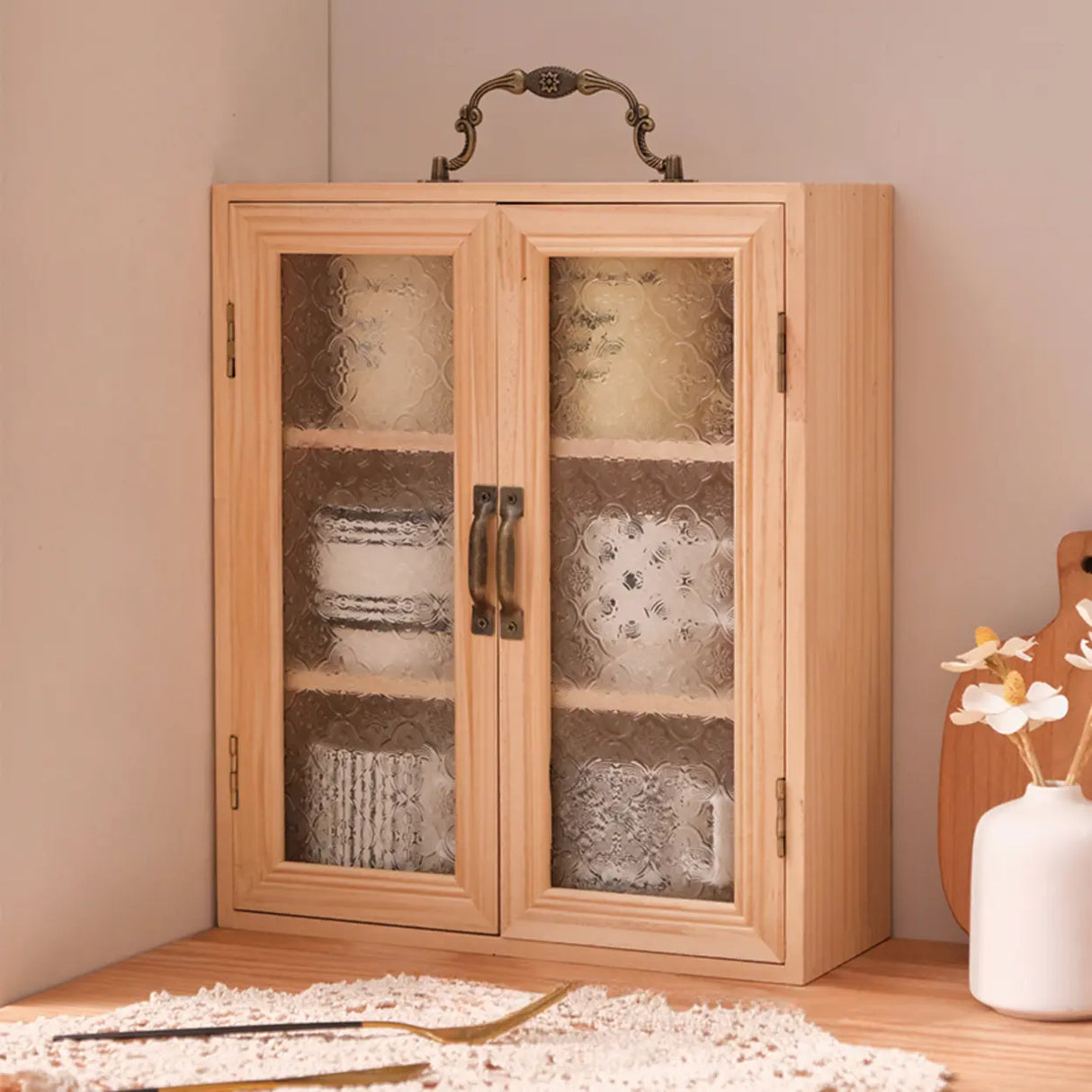 Freestanding Wooden Rectangular Small China Cabinet Image - 3