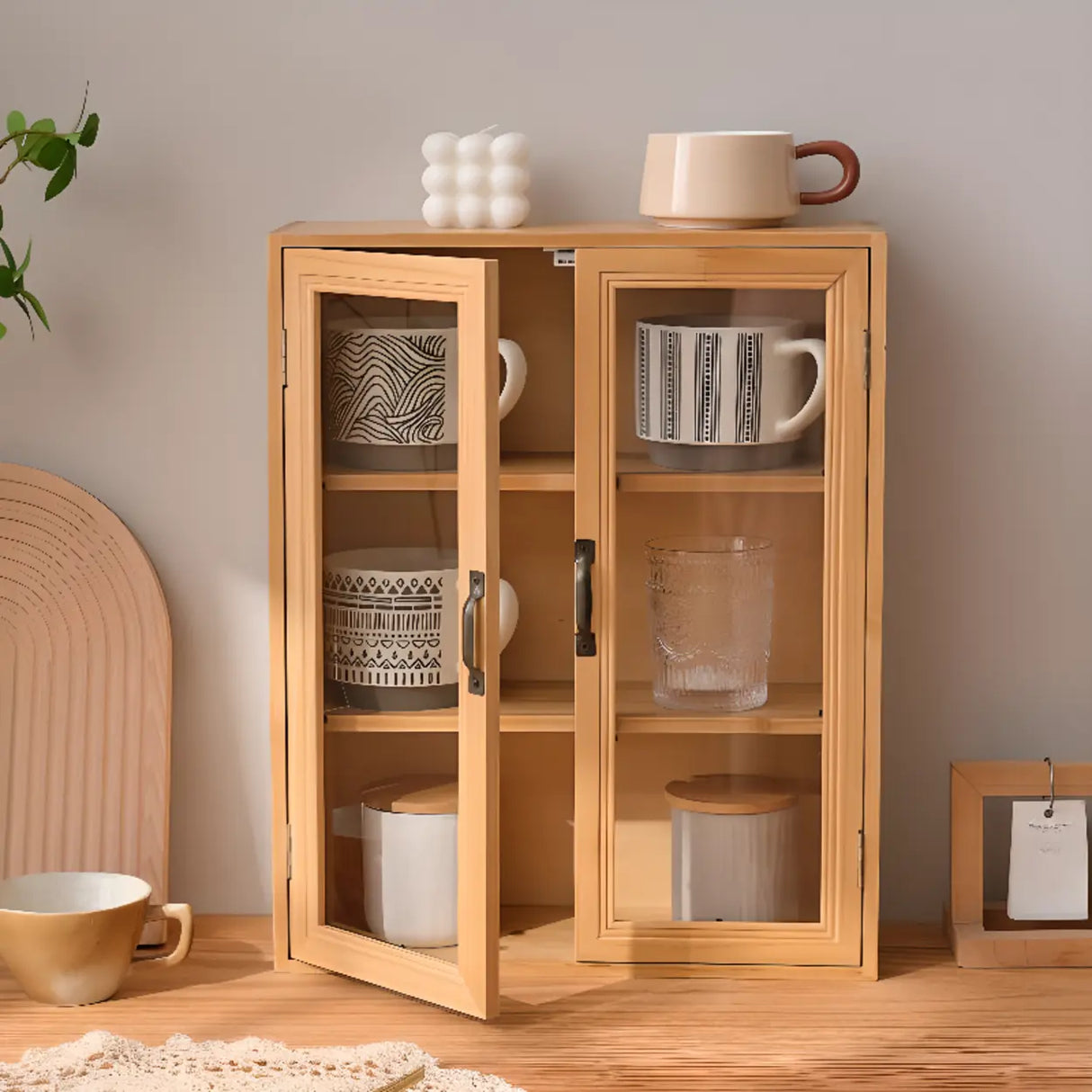 Freestanding Wooden Rectangular Small China Cabinet Image - 4