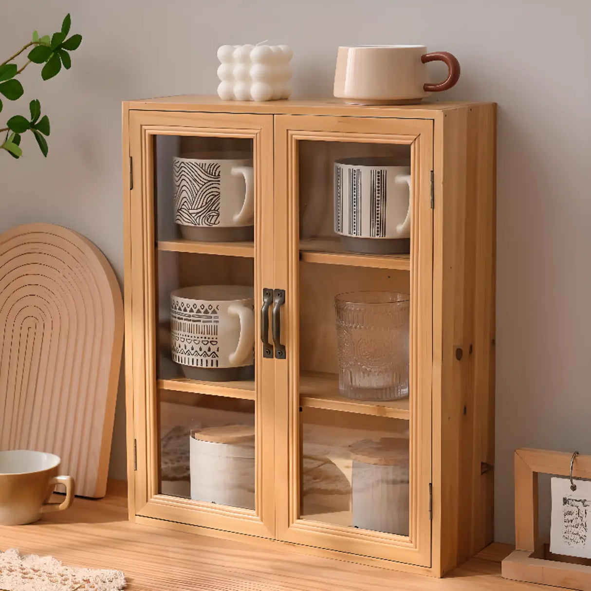 Freestanding Wooden Rectangular Small China Cabinet Image - 6