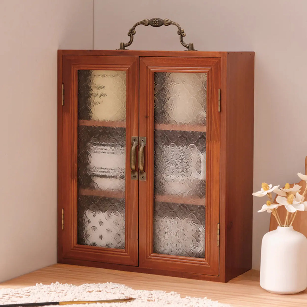 Freestanding Wooden Rectangular Small China Cabinet Image - 7