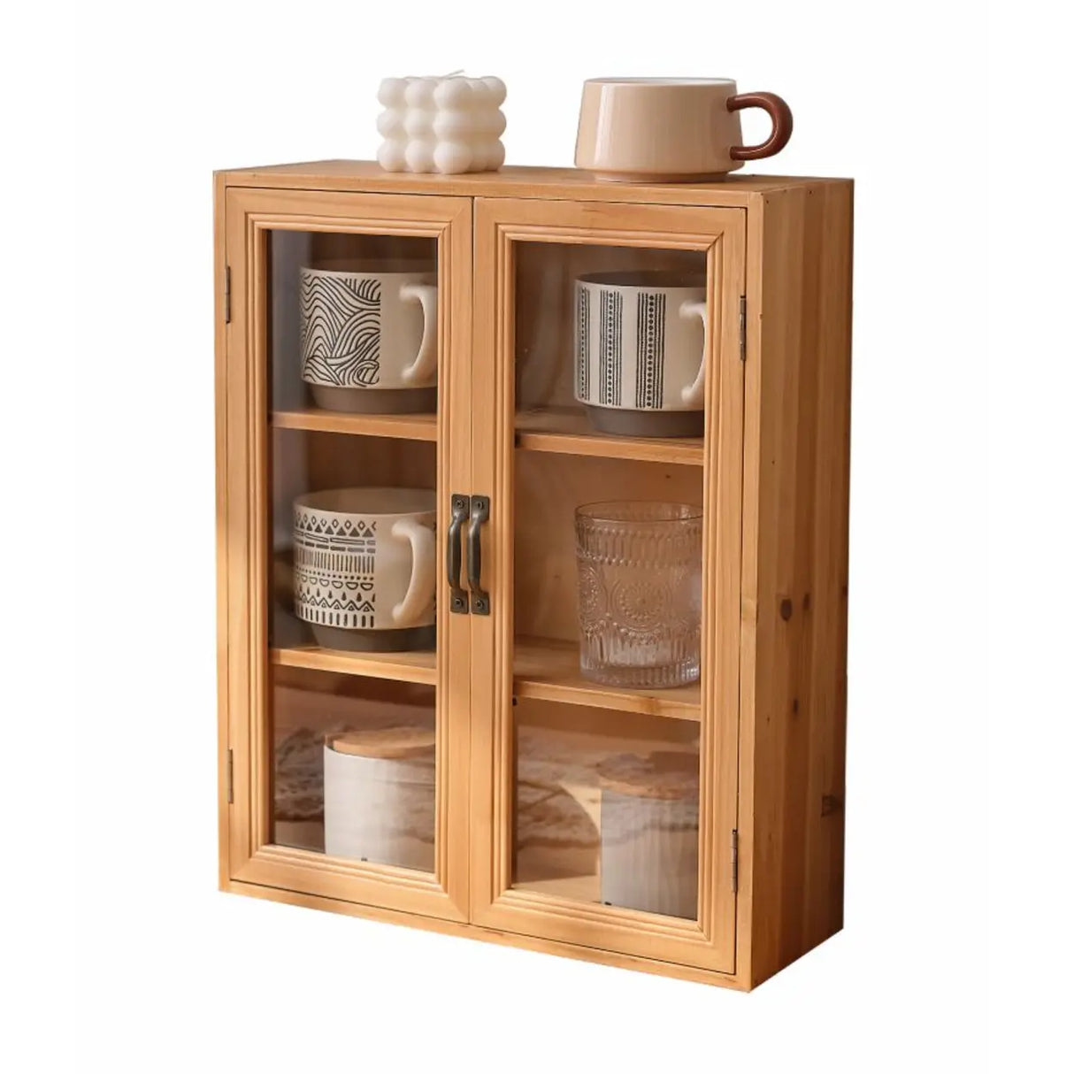 Freestanding Wooden Rectangular Small China Cabinet Image - 8