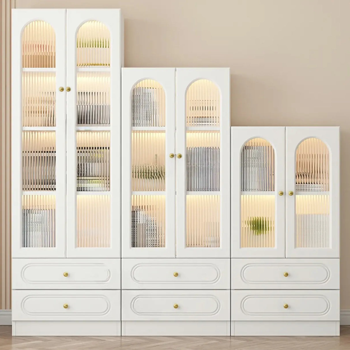 French Closed Cabinet White Elegant Arch Wood Bookcase Image - 1
