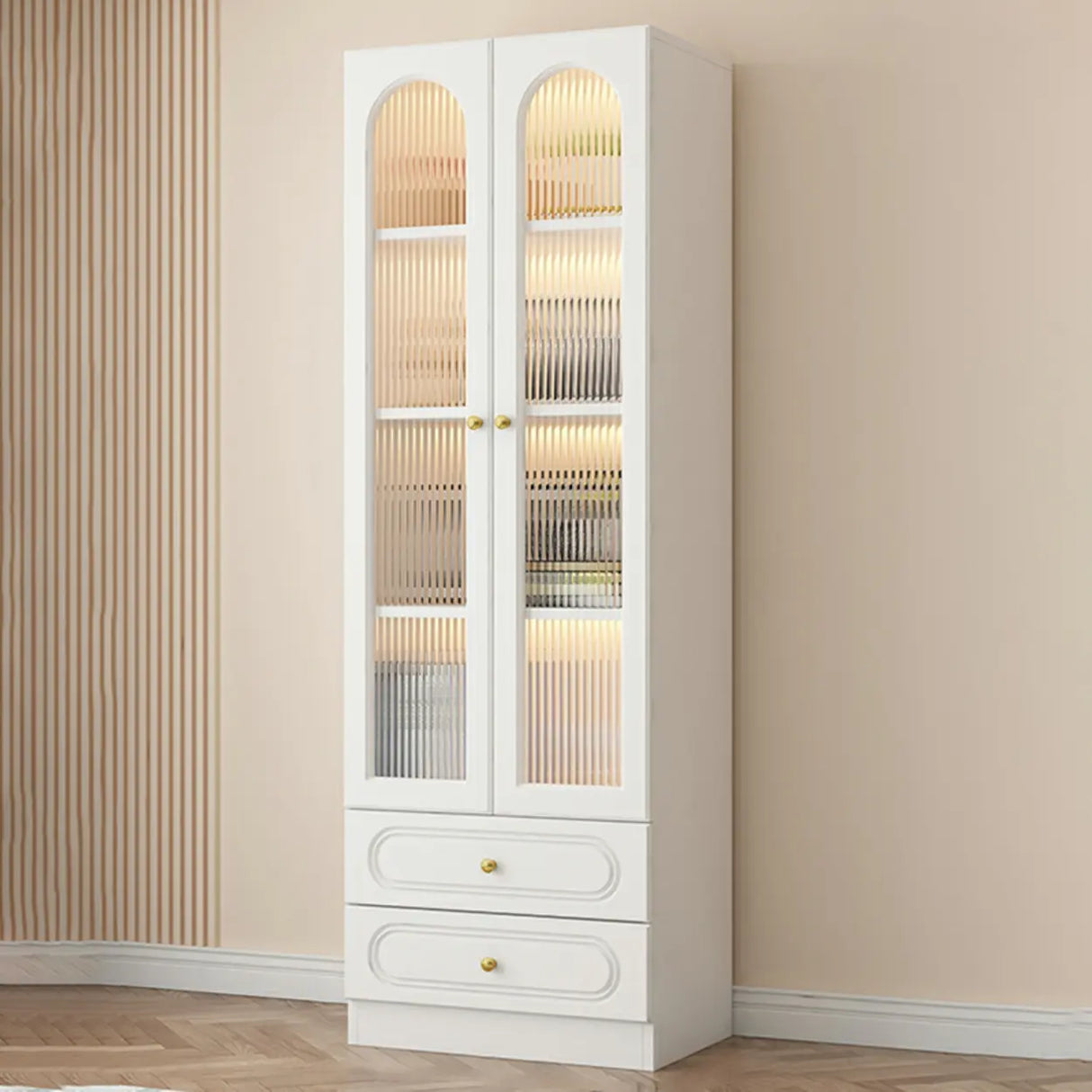 French Closed Cabinet White Elegant Arch Wood Bookcase Image - 14