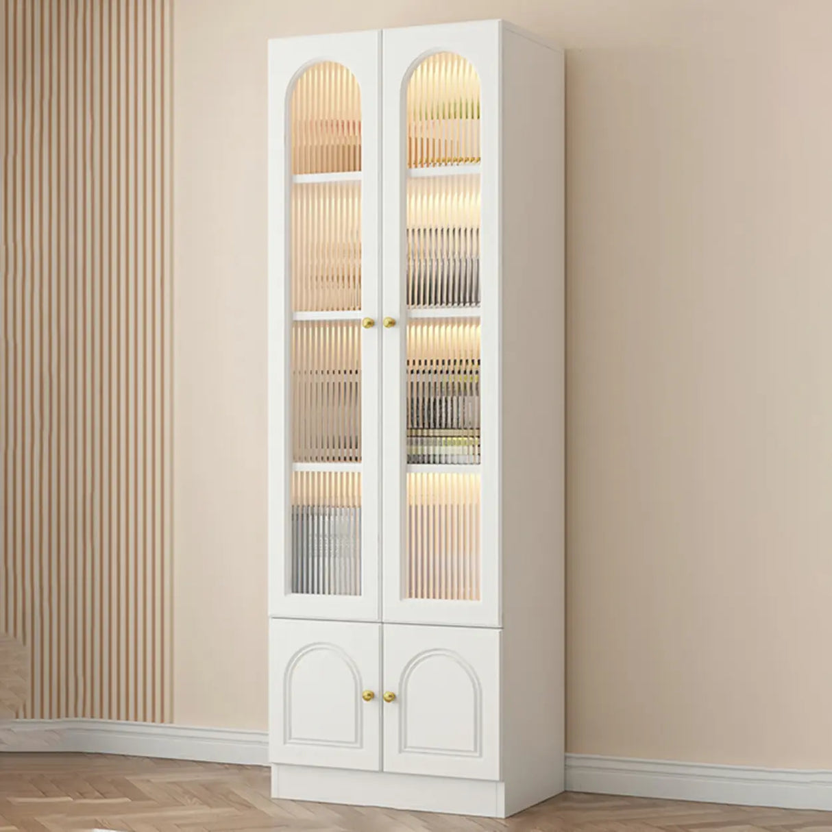 French Closed Cabinet White Elegant Arch Wood Bookcase Image - 15