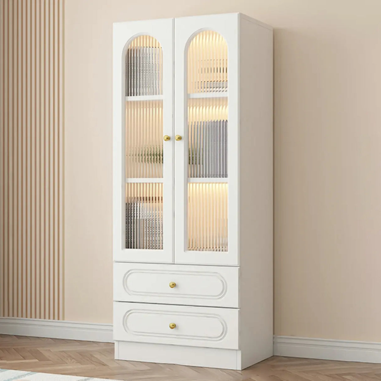 French Closed Cabinet White Elegant Arch Wood Bookcase Image - 16