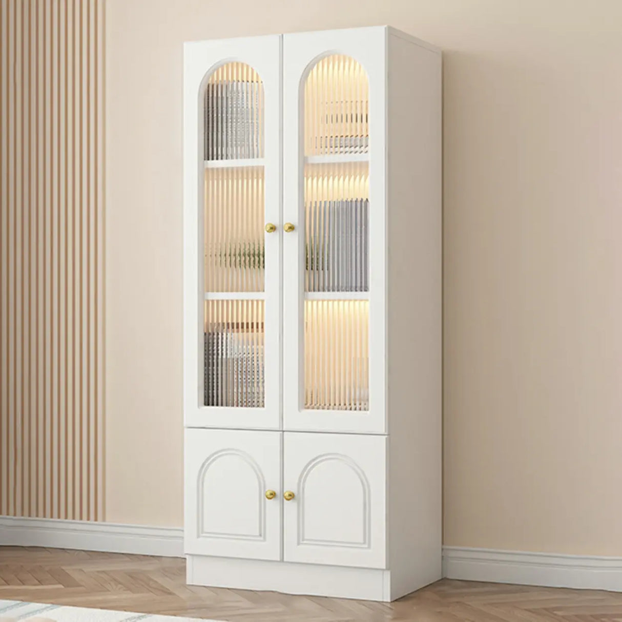 French Closed Cabinet White Elegant Arch Wood Bookcase Image - 17