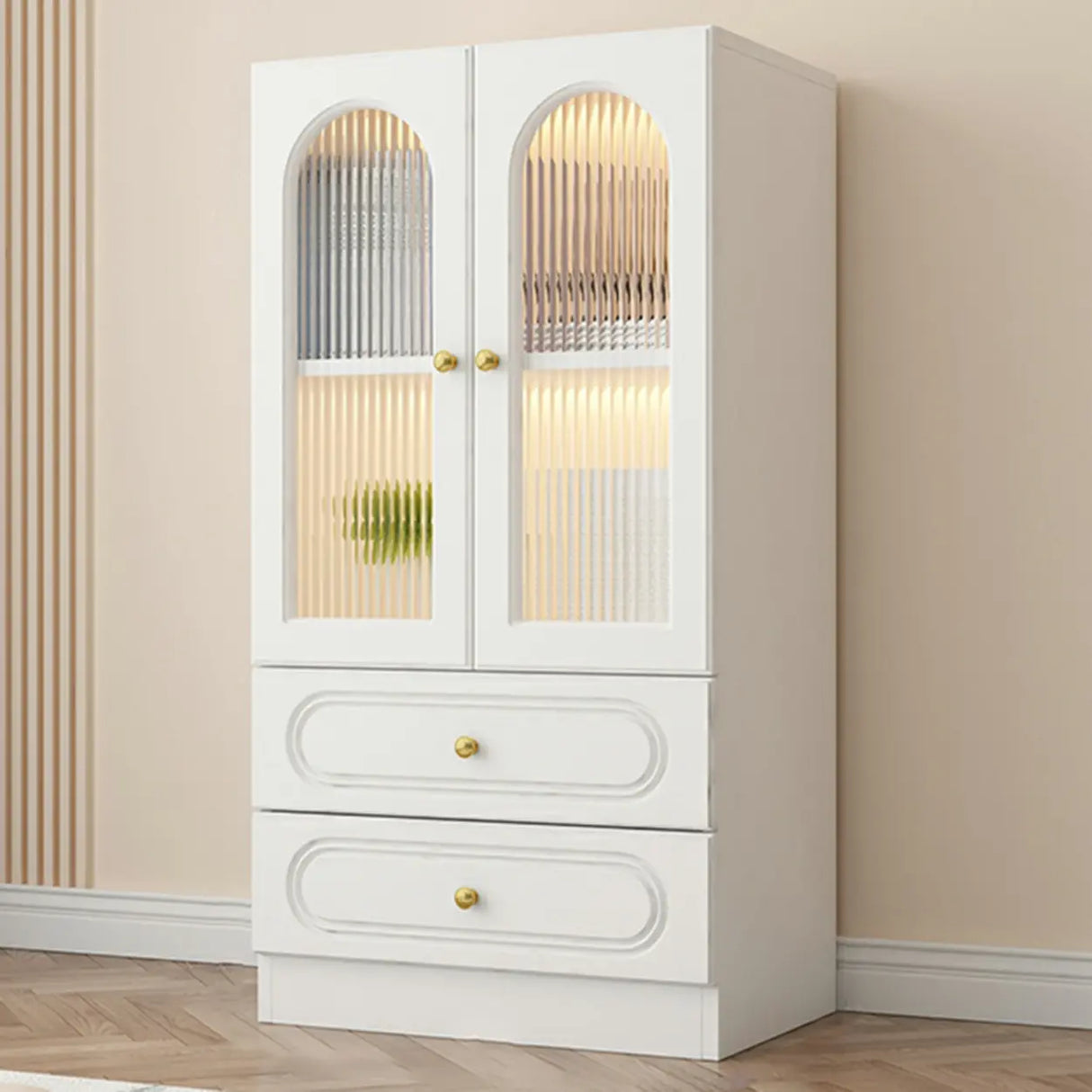 French Closed Cabinet White Elegant Arch Wood Bookcase Image - 19