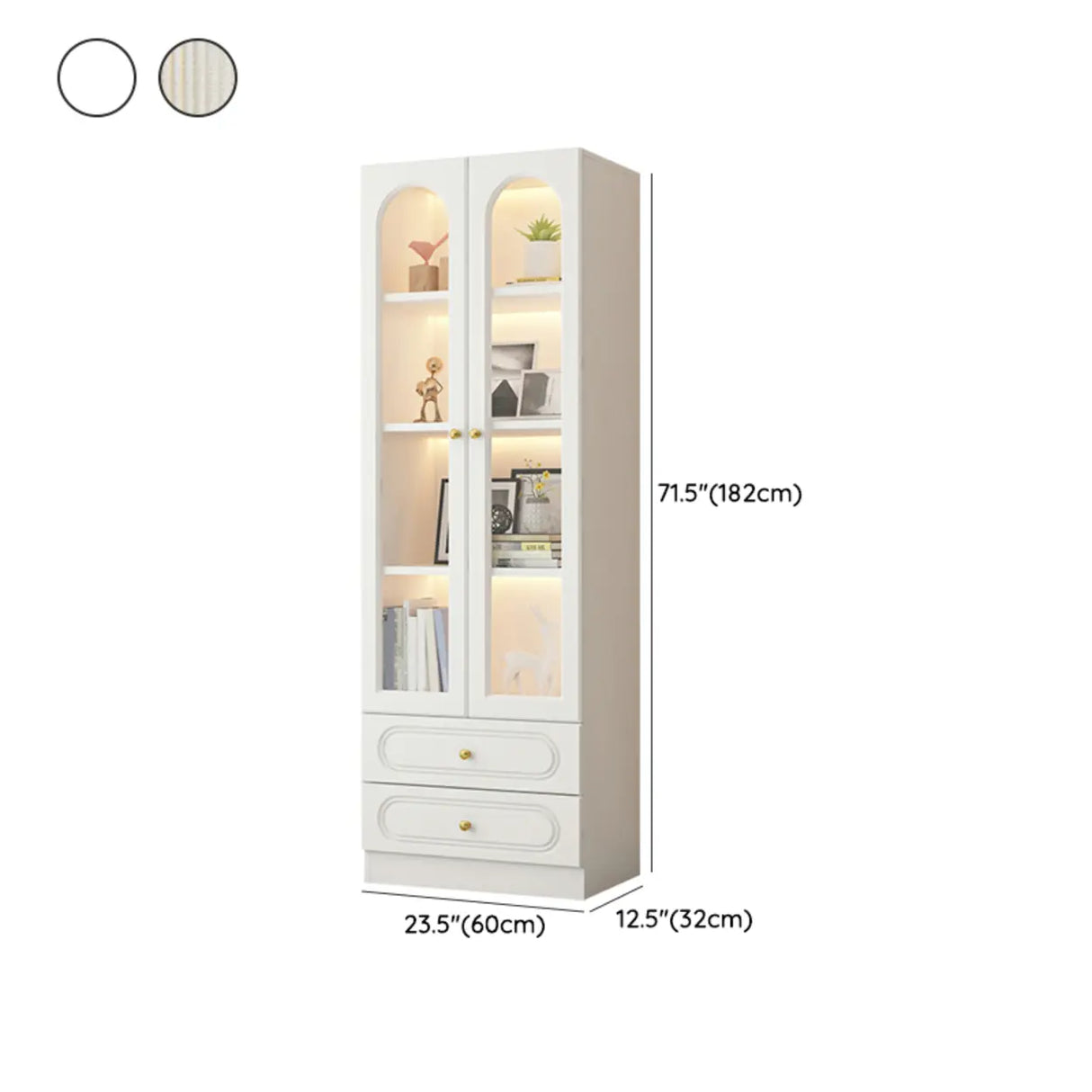 French Closed Cabinet White Elegant Arch Wood Bookcase