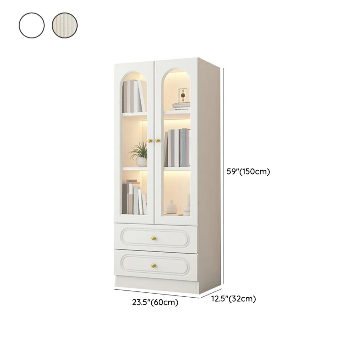 French Closed Cabinet White Elegant Arch Wood Bookcase Image - 22