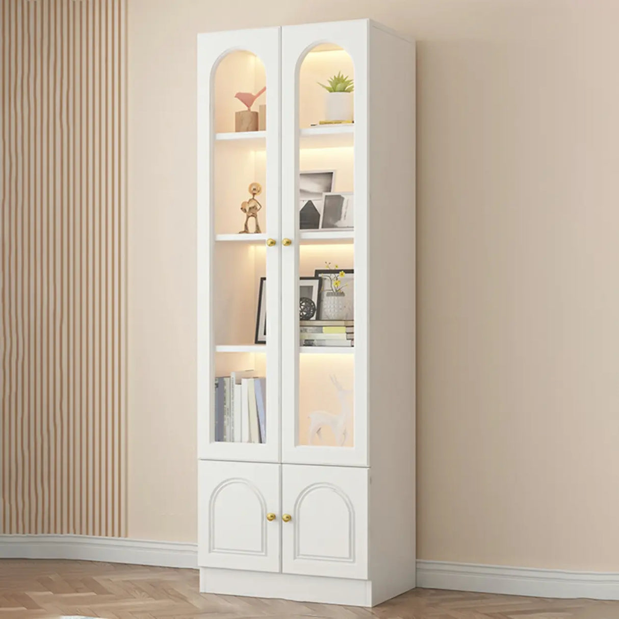 French Closed Cabinet White Elegant Arch Wood Bookcase Image - 4