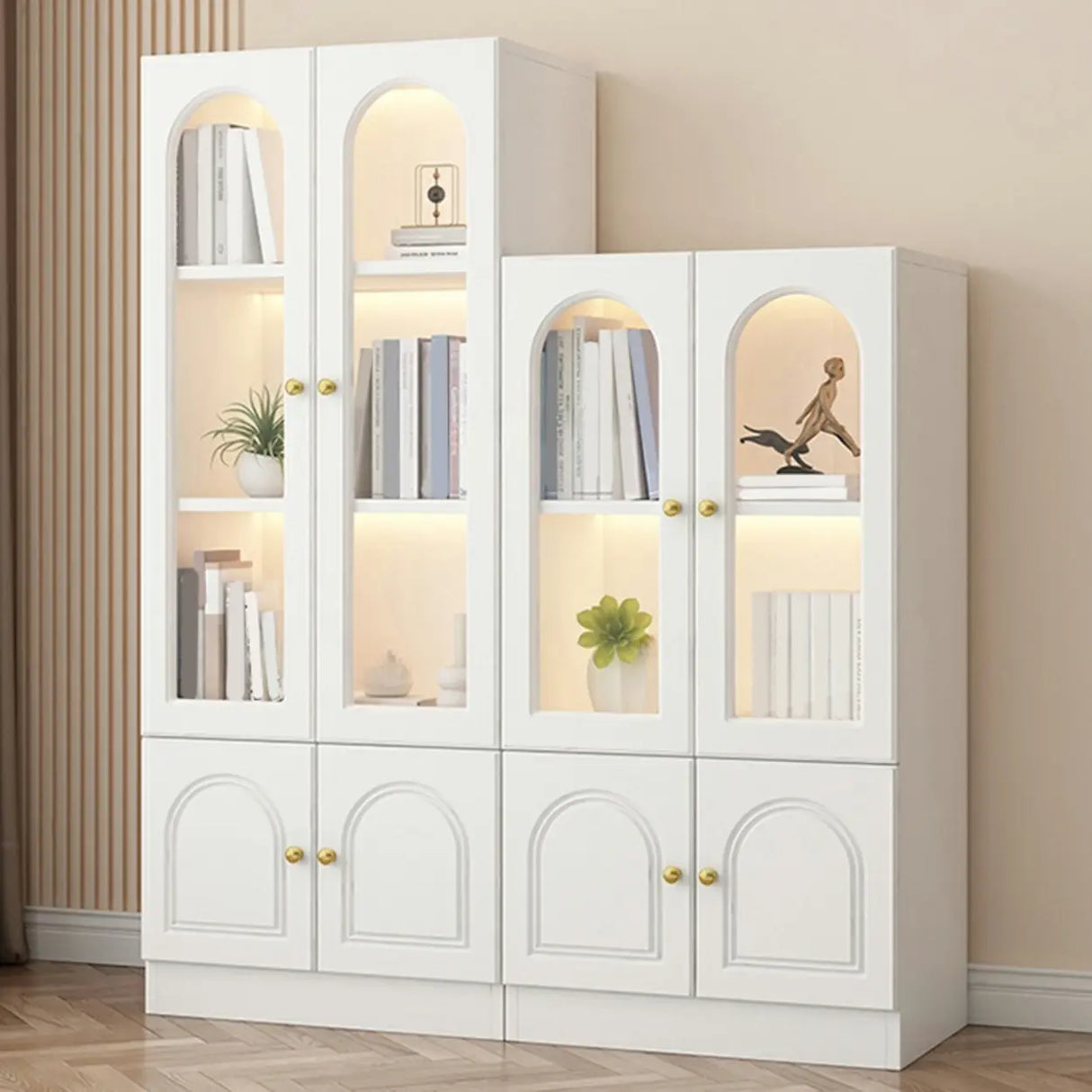 French Closed Cabinet White Elegant Arch Wood Bookcase Image - 3