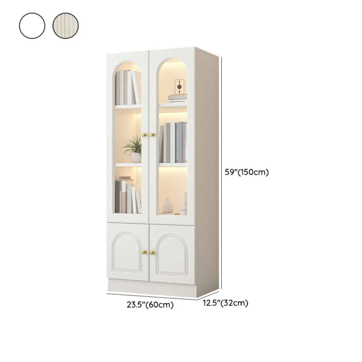 French Closed Cabinet White Elegant Arch Wood Bookcase Image - 23