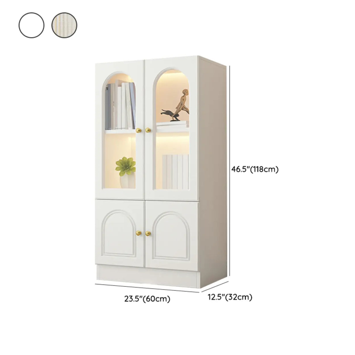 French Closed Cabinet White Elegant Arch Wood Bookcase Image - 25