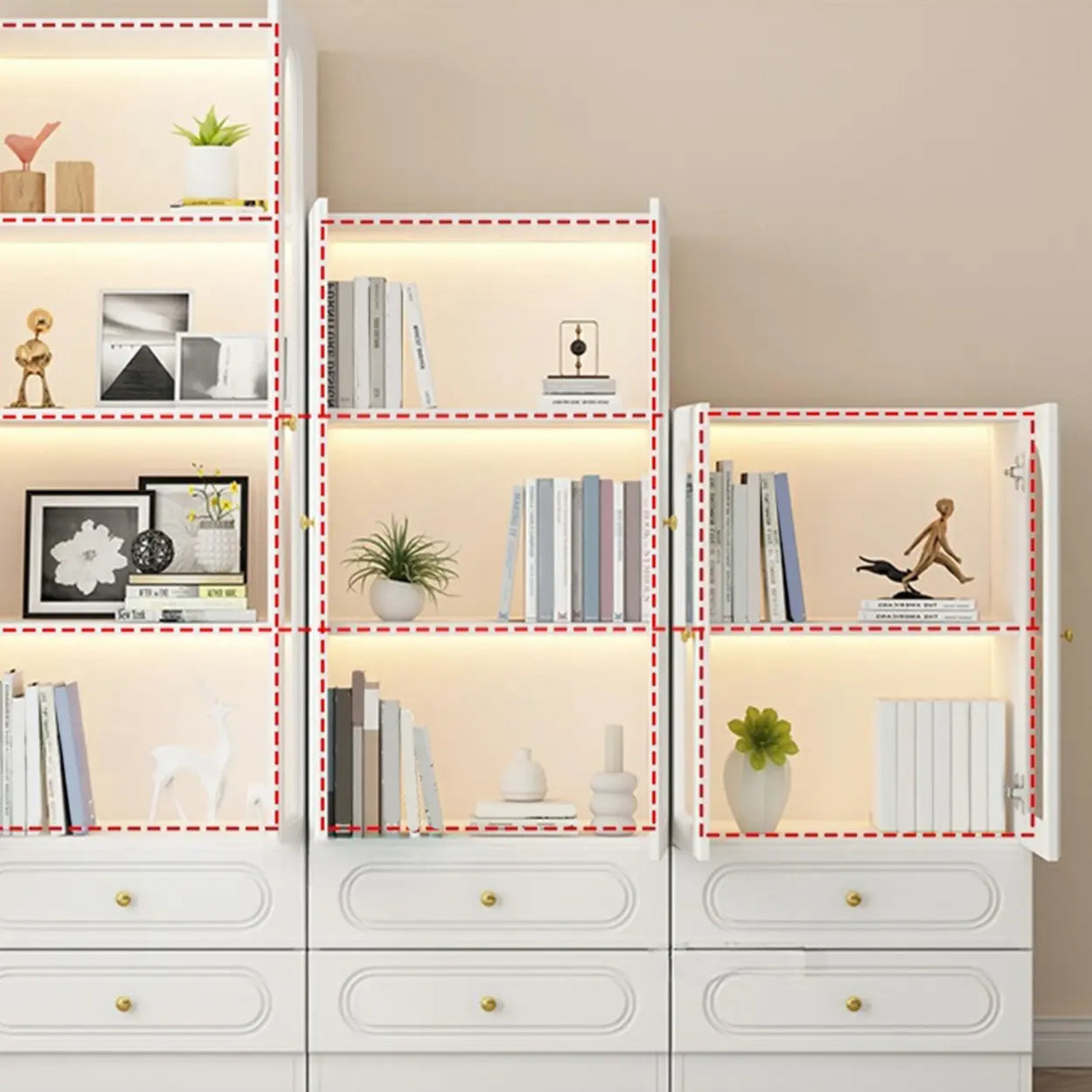 French Closed Cabinet White Elegant Arch Wood Bookcase Image - 6