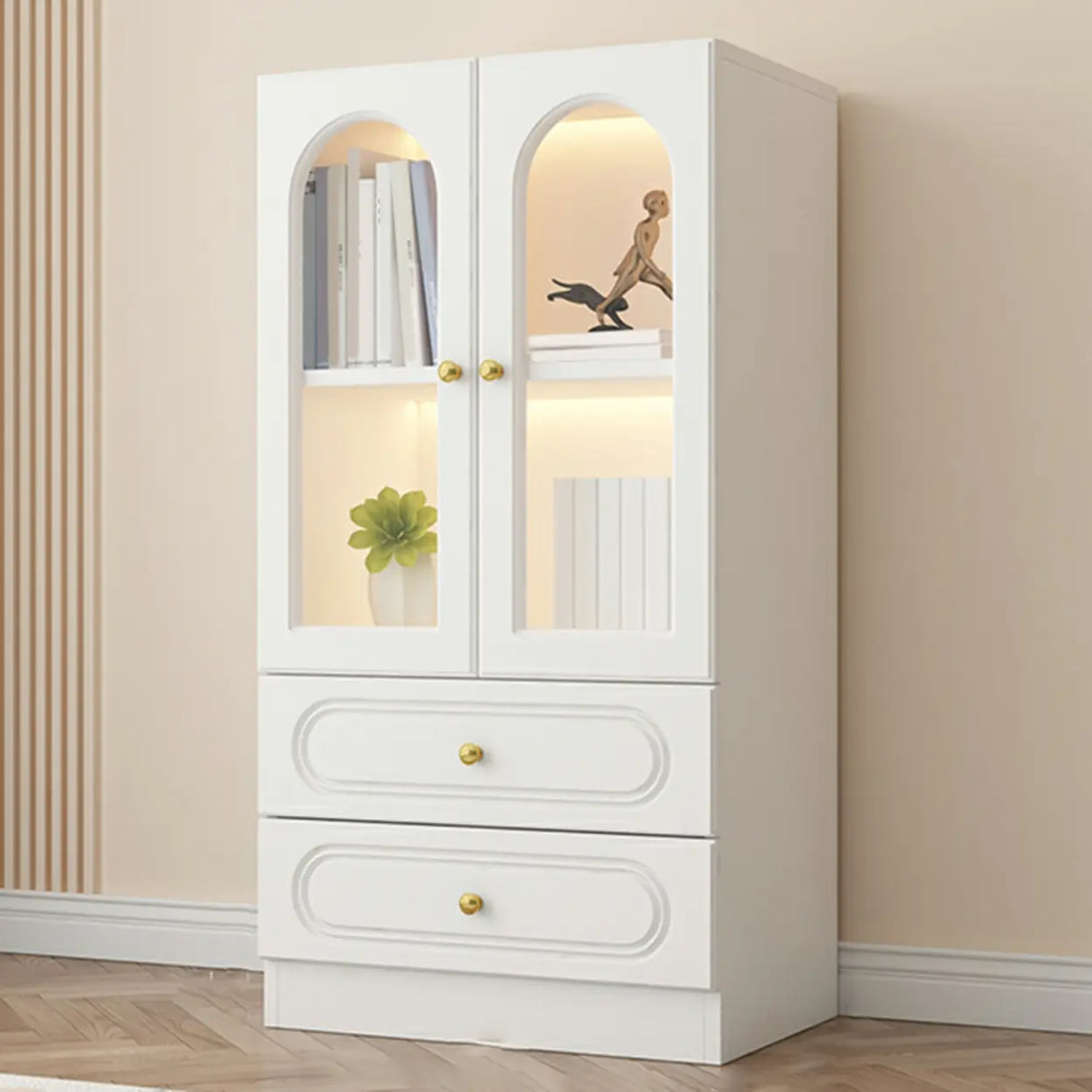 French Closed Cabinet White Elegant Arch Wood Bookcase Image - 9