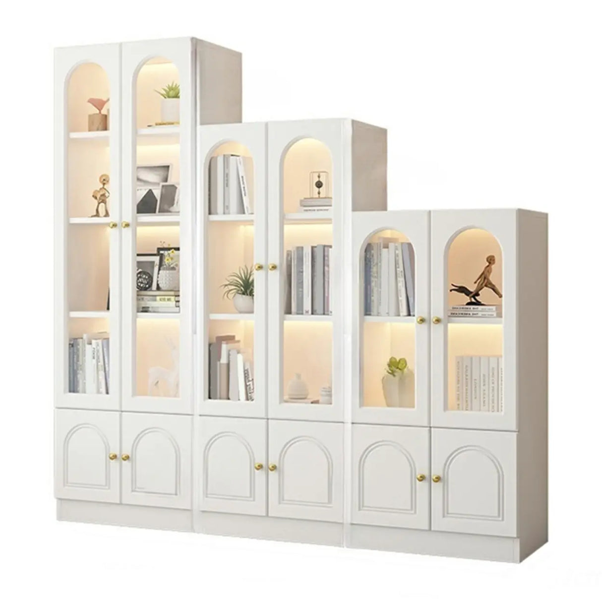 French Closed Cabinet White Elegant Arch Wood Bookcase Image - 10
