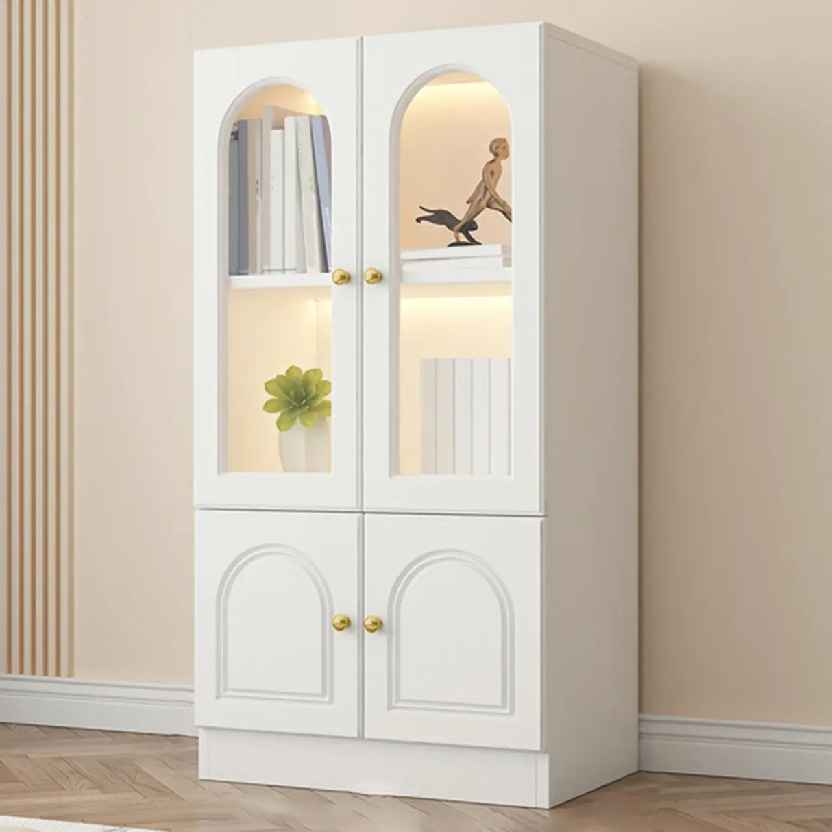 French Closed Cabinet White Elegant Arch Wood Bookcase Image - 11
