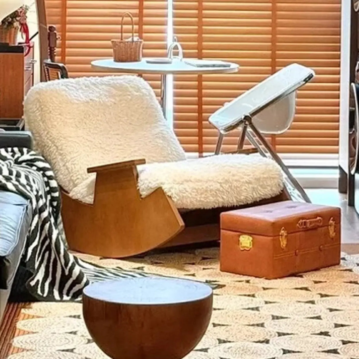 French Country Brown White Track Arms Rocking Chair Image - 1