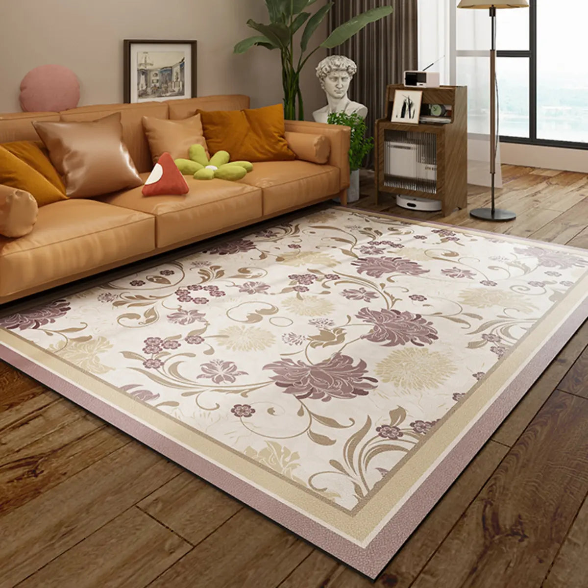 French Country Floral Polyester Orange Area Rug Image - 10