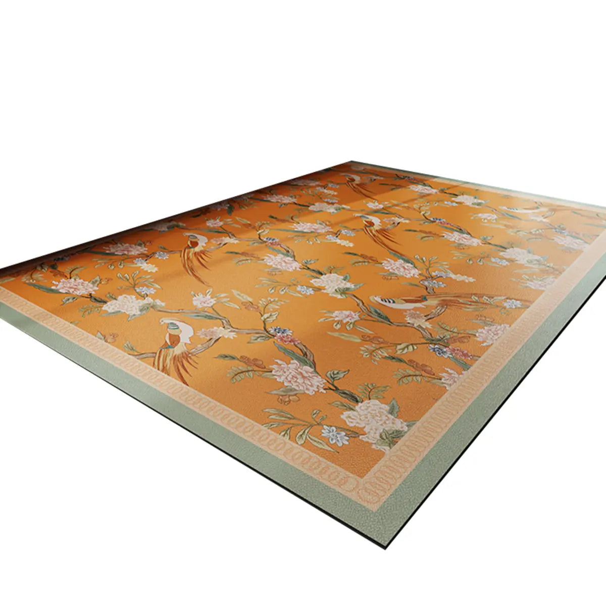 French Country Floral Polyester Orange Area Rug Image - 5