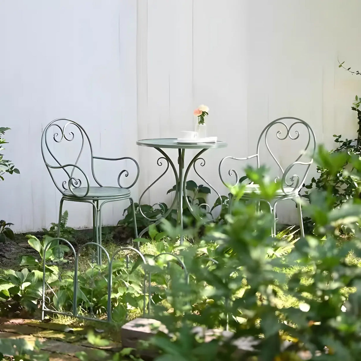 French Country Iron Round Weatherproof Patio Dining Set Image - 11