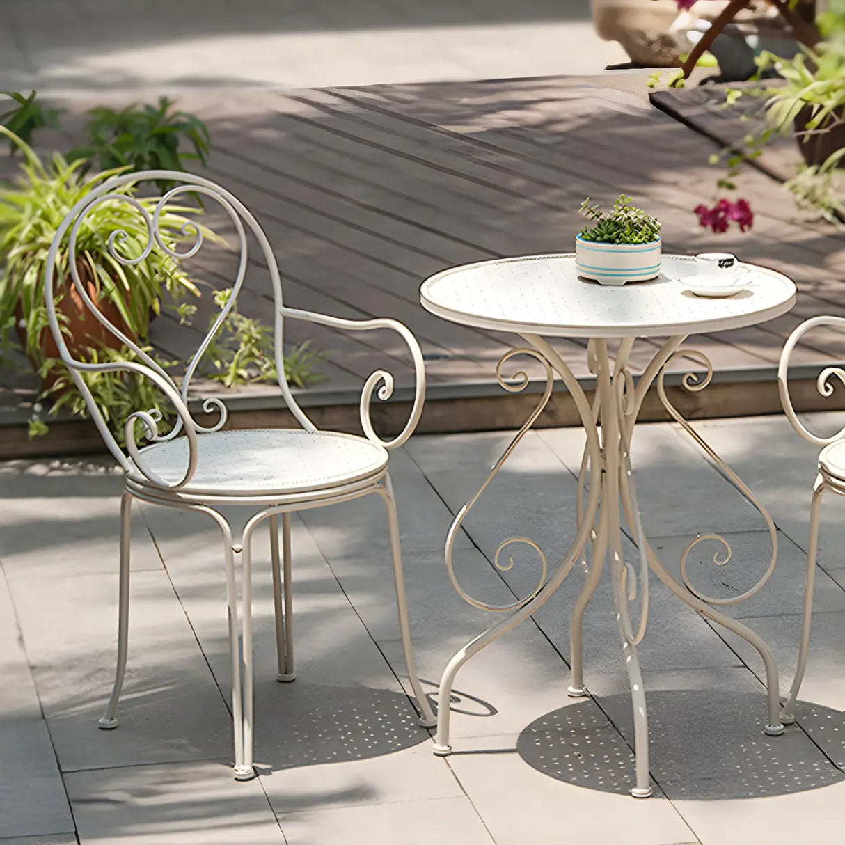 French Country Iron Round Weatherproof Patio Dining Set Image - 12