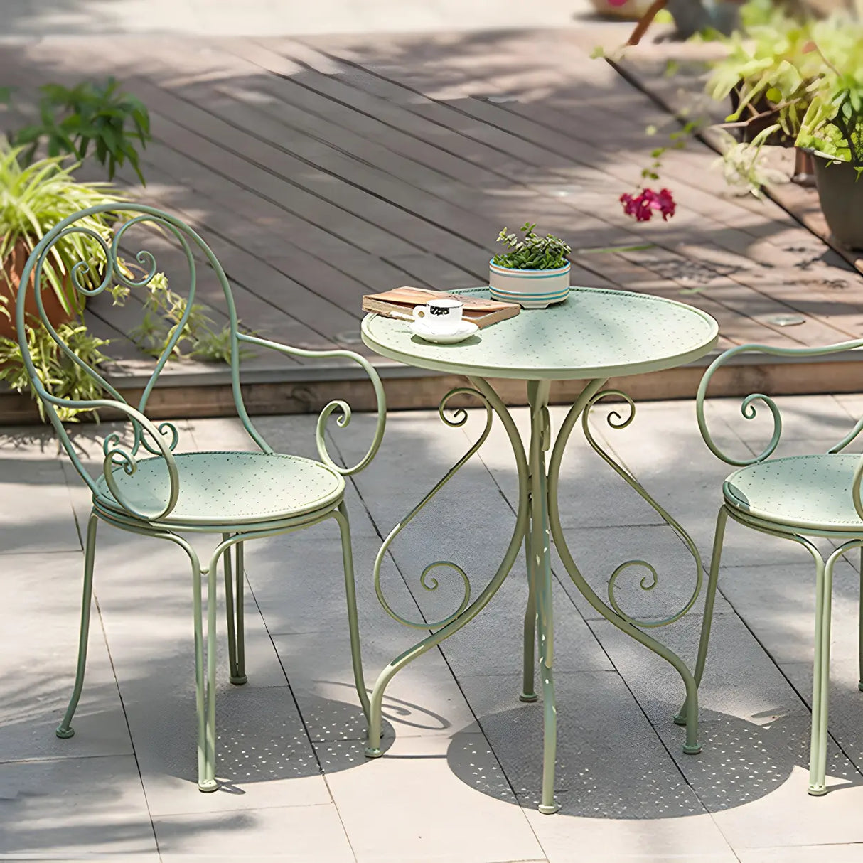 French Country Iron Round Weatherproof Patio Dining Set Image - 13