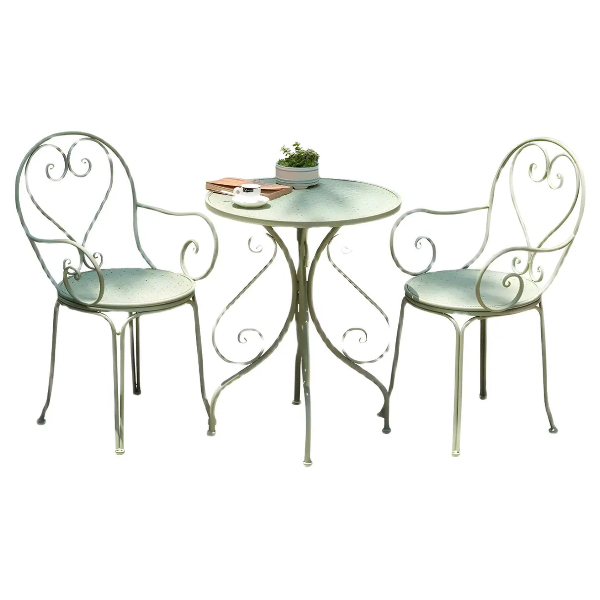 French Country Iron Round Weatherproof Patio Dining Set Image - 5