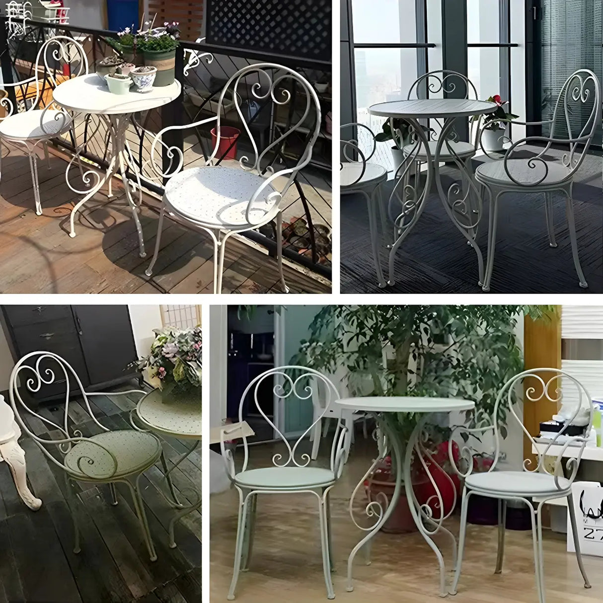 French Country Iron Round Weatherproof Patio Dining Set Image - 7