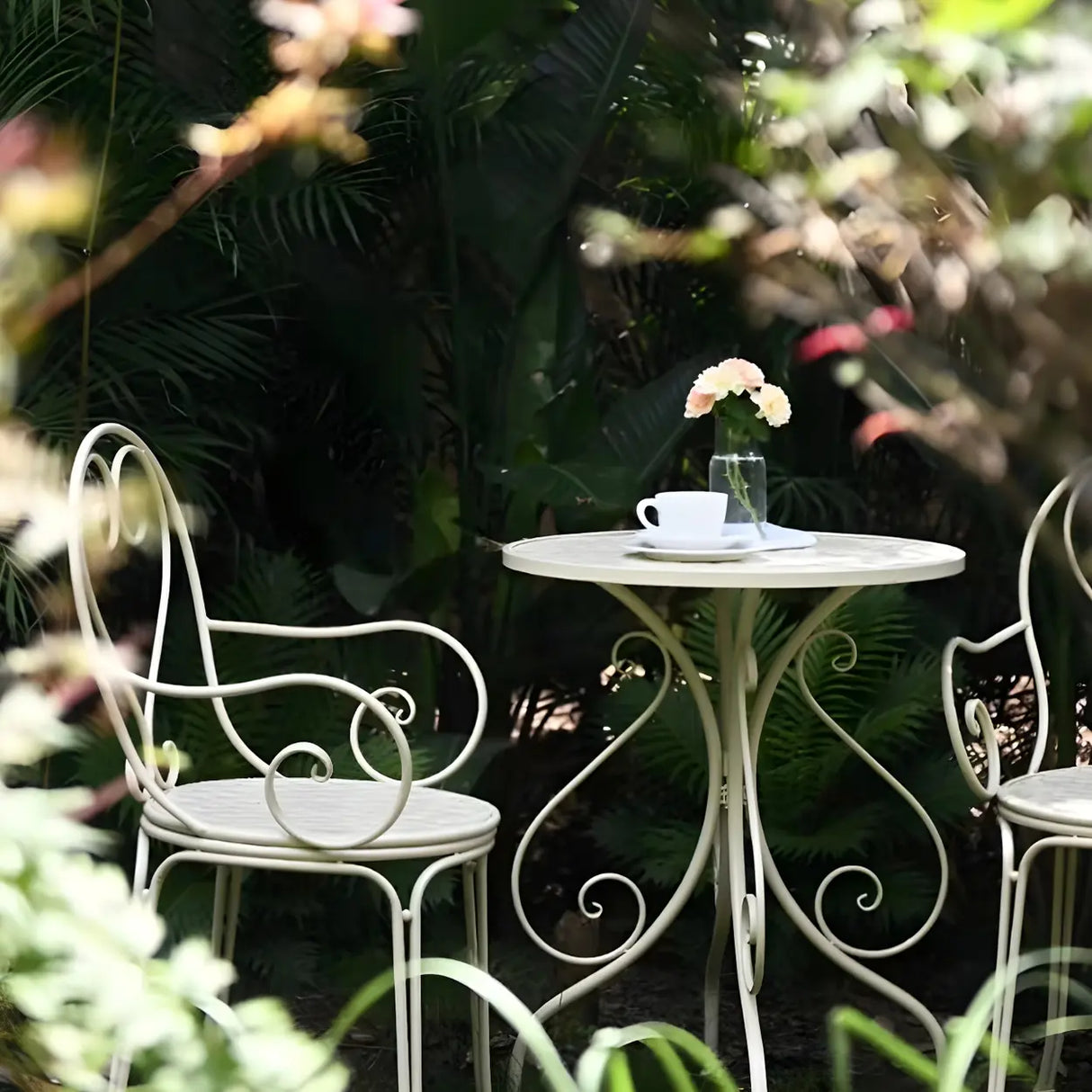 French Country Iron Round Weatherproof Patio Dining Set Image - 8