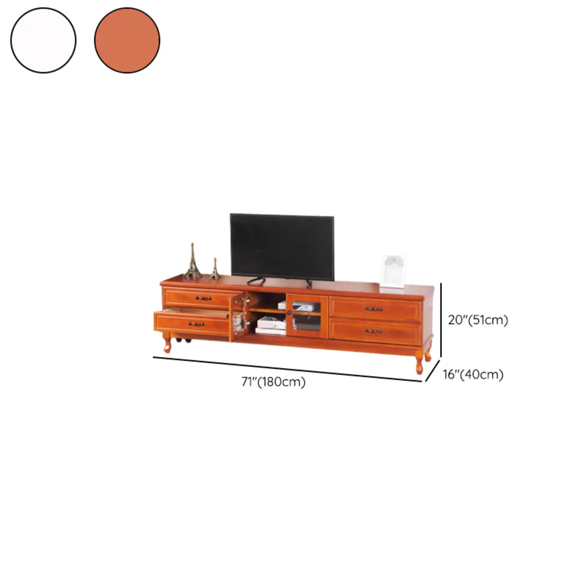 French Country Matte White Wood Rectangle Wood TV Stand Image - 12