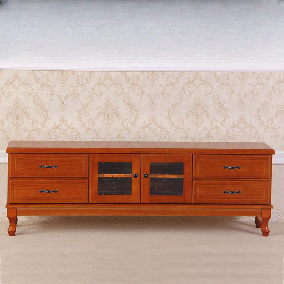 French Country Matte White Wood Rectangle Wood TV Stand Image - 5