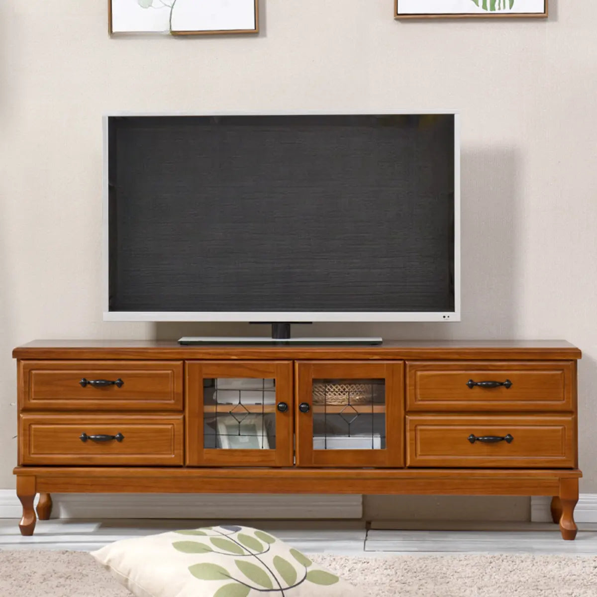 French Country Matte White Wood Rectangle Wood TV Stand Image - 8